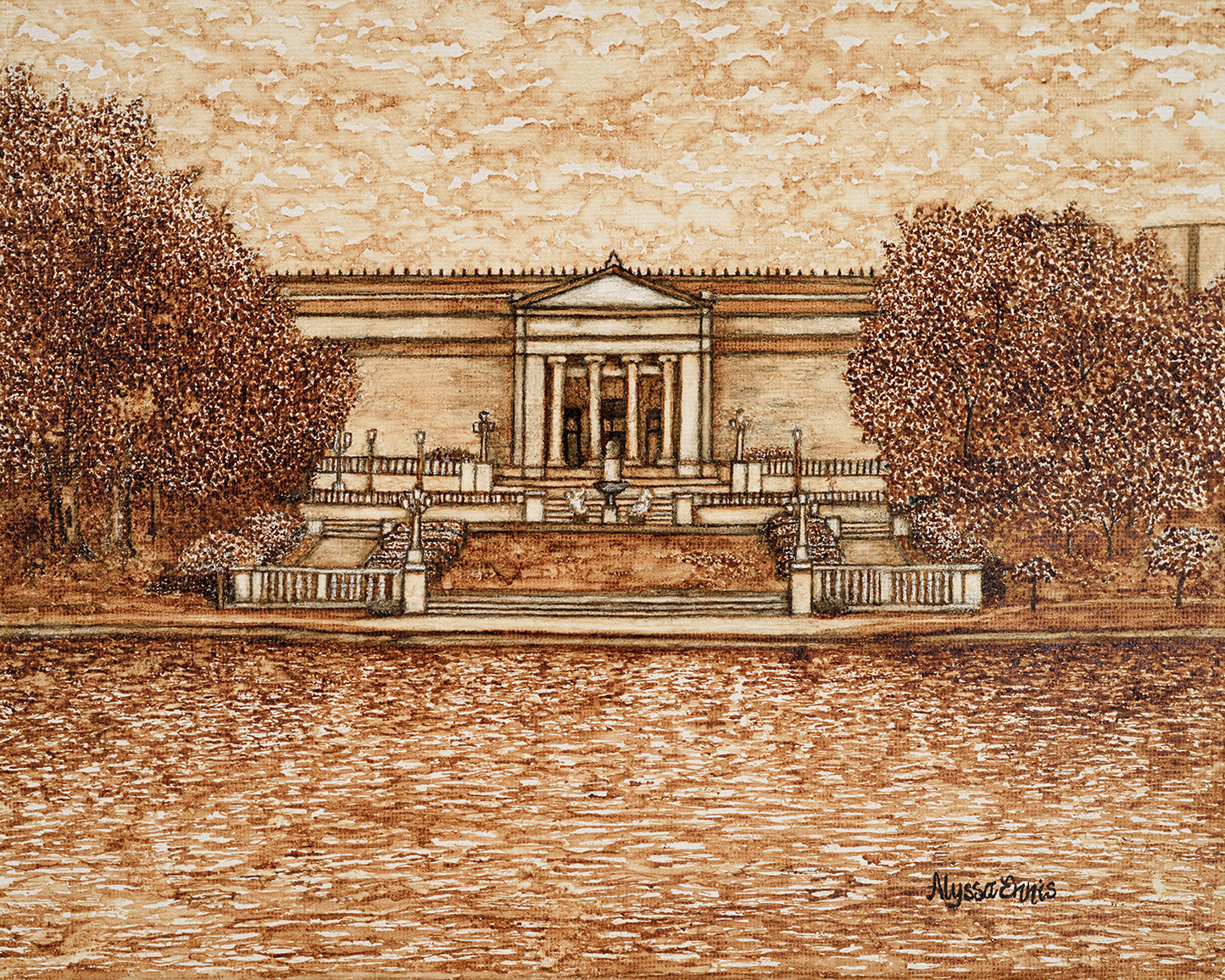 The Cleveland Museum of Art from Wade Lagoon Coffee Painting Fine Art Print