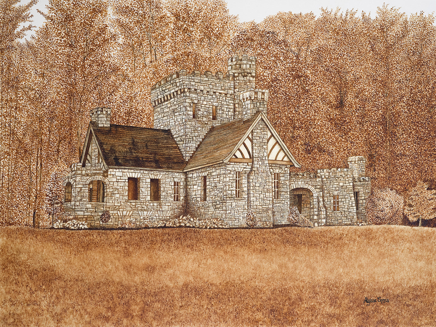 Squire's Castle Coffee Painting Fine Art Print