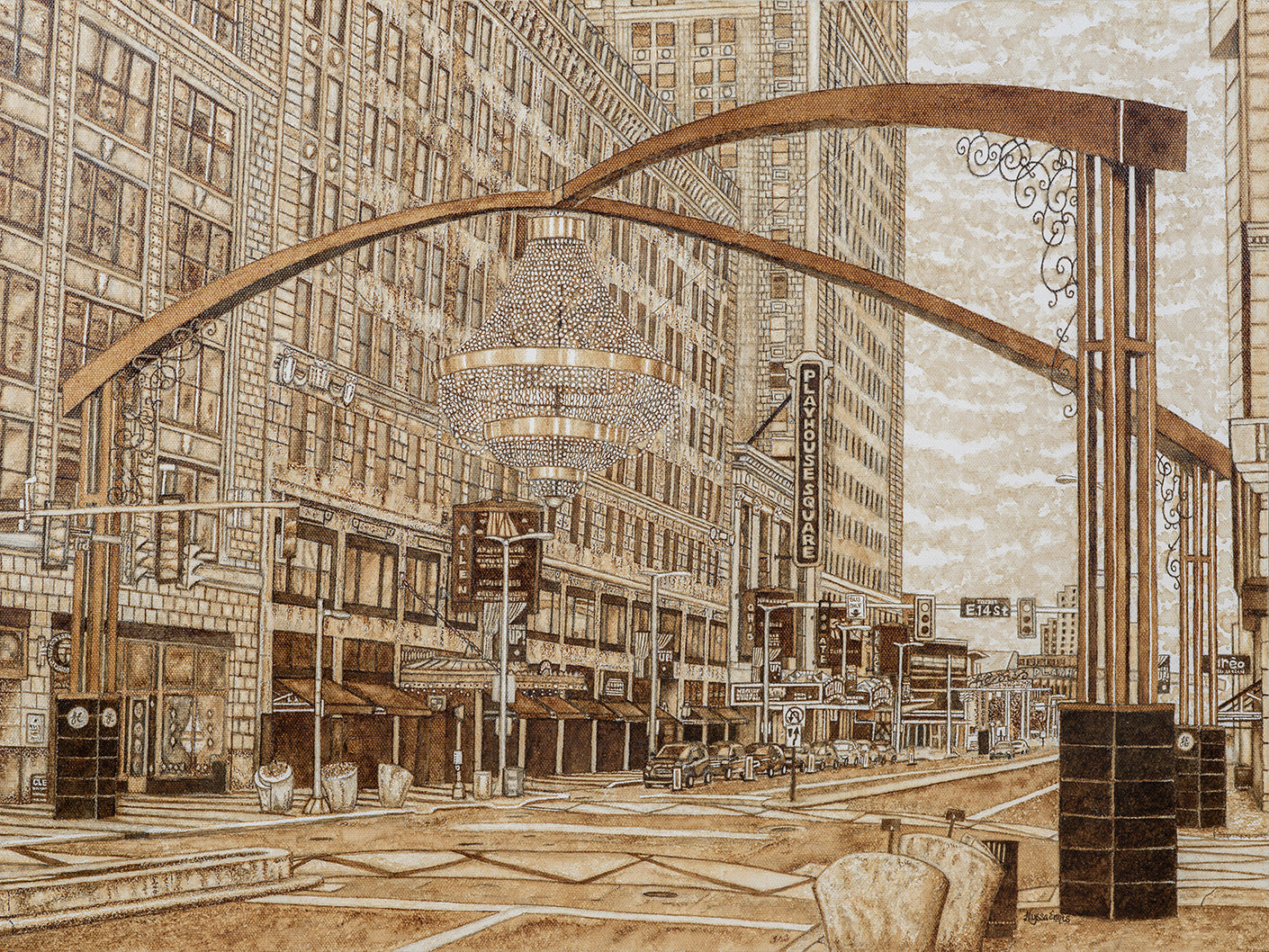 Playhouse Square Coffee Painting Fine Art Print by Alyssa Ennis