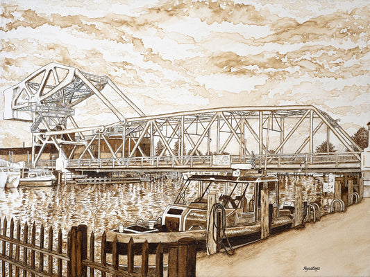 Ashtabula Lift Bridge Coffee Painting Fine Art Print by Alyssa Ennis (Alyssa Ennis Art)